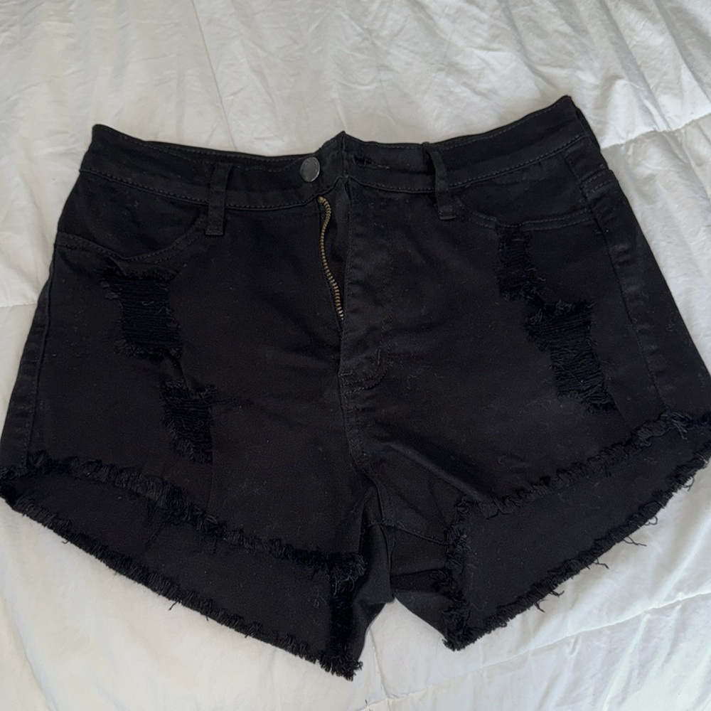 Black Distressed Jean Shorts (Size S)